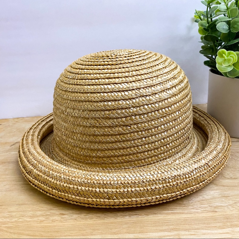 Round Tan Neutral Straw Derby Cloche Scala Bowler Hat